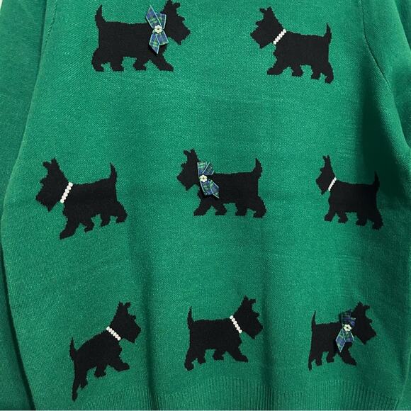 Anthropologie Calligraphie Scottie Dog Novelty Sweater Christmas Green NWT sz L - Picture 3 of 9